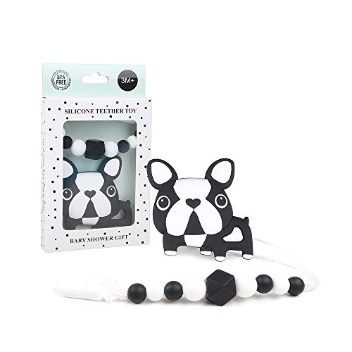 AmazingM Teething Pain Relief Toy with Pacifier Clip Holder Set for Newborn Babies,Food Grade BPA Free Silicone Teether,Freezer Safe,Neutral Baby Shower Gift for Boy and Girl(Puppy)