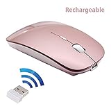Rechargeable Wireless Mouse, 2win2buy 2.4G Optical Sensor Slim Cordless Mice with Nano USB Receiver (Stored in Back of The Mouse) for PC, Laptop, Computer, Notebook, Desktop - Rose Gold