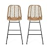 Great Deal Furniture Jessie Outdoor Wicker Barstools (Set of 2), Light Brown and Black 418%2Bc3UjI7L