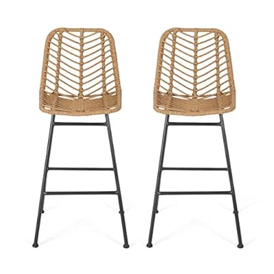Great Deal Furniture Jessie Outdoor Wicker Barstools (Set of 2), Light Brown and Black 418%2Bc3UjI7L