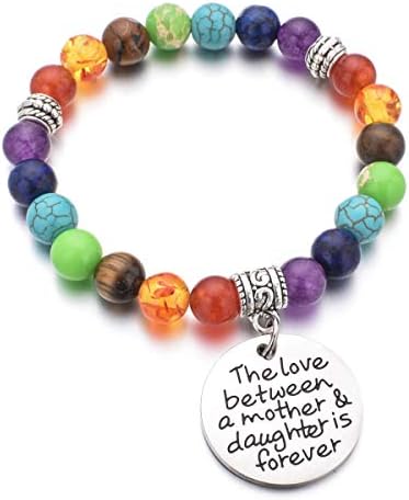 PDOUSELFMother Bracelet 7 Chakra Beads Healing Stretch Bracelet The Love Between a Mother and Daughter is Forever
