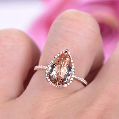 image for Yuren Gorgeous Wedding Rings for Women Rose Gold Filled Pear Cut Cryst