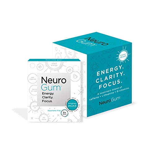 Neuro Gum Nootropic Energy Gum | Caffeine + L-theanine + B Vitamins | Sugar Free + Gluten Free + Non GMO + Vegan | Enlighten Mint Flavor (54 Count)