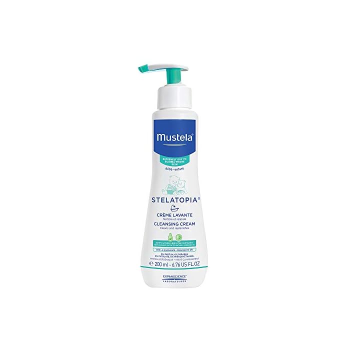 Mustela Stelatopia Cleansing Cream, Baby Wash, for Eczema-Prone Skin, with Natural Avocado Perseose, Fragrance-Free, 6.7 Ounce