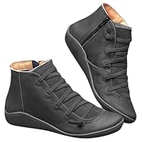 Ankle Boots for Women Casual Shoes Lace up Side Zip Vintage Flat Heel Arch Support Booties - Limsea