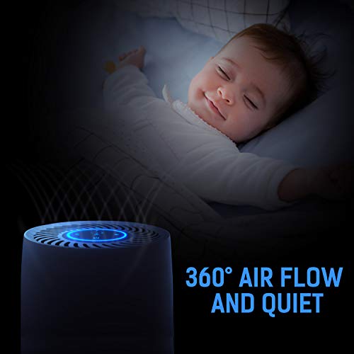 CISNO HEPA Air Purifier, 3-in-1 True HEPA Filter, Smoke Dust Pet Dander Smell Remover, Home Bedroom Office Air Filtration, Quite and Optional Night Light, US-120V