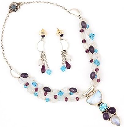 BLISS set - amethyst, blue topaz, and moonstone necklace and earrings