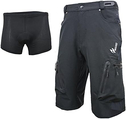MTB Cycling Shorts Loose Fit Plus Bicycle Baggy Climbing Pants with 3D Coolmax Padded Underwear Shorts Black XL