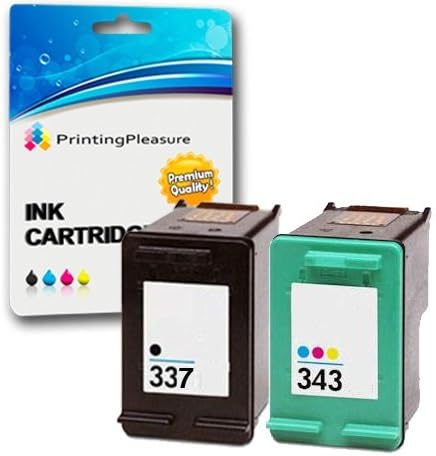 Printing Pleasure 2 (FULL SET) Remanufactured Ink Cartridges Replacement for 337 343 Photosmart 2500 2570 2573 2575 C4110 8049 DeskJet D4160 5940 Officejet 6300 6313