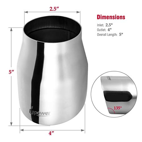 Upower Pack of 2 Double Wall 2.5" to 4" Exhaust Tips 5" Long Stainless Steel Weld-On Round Slant Tailpipe