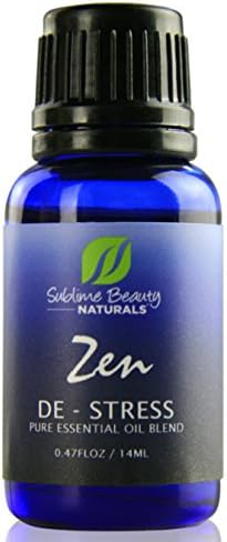 Zen DE-STRESS Essential Oil Blend. Aromatherapy & Topical Use to Ease Pain & Stress. 0.48 oz. Includes Organic Lavender, Clary Sage & Roman Chamomile, Organic Jojoba + Sunflower Oil