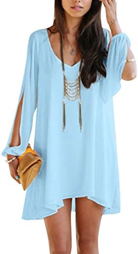 Voinnia Womens Casual Loose Chiffon V Neck A Line Dress