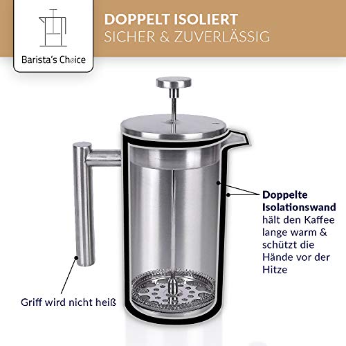 Barista's Choice French Press (max. 1 Liter) - hochwertiger Kaffeebereiter aus Edelstahl im edlen Design… – Bild 3