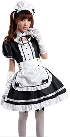 JXILY Halloween Women's Anime Cosplay French Apron Maid Fancy Dress Costume