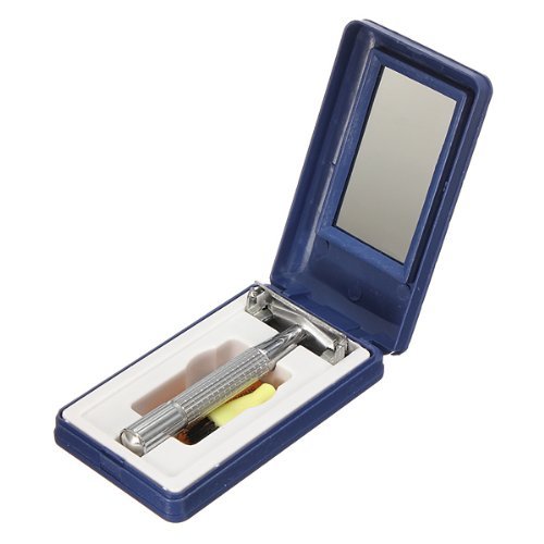 Men Silver Traditional Safety Double Edge Blade Shave Shaving Hair Razor Mirror
