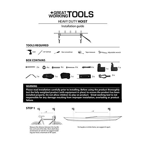 GREAT WORKING TOOLS Kayak Hoist Kayak Storage Pulley System for