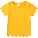 Noomelfish Girls Short Sleeve Scalloped Edge T-Shirts Casual Cute Summer Tee Tops Blouse (5-12 Years)