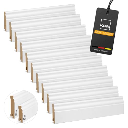 Vorteilspack KGM Hamburger Sockelleiste ECO Altberliner Profil - Weiß folierte MDF Fußbodenleiste Kurzlänge - Maße: 2200 x 19 x 80 mm - 40 Stück