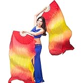 Nimiman Women 1 Pair (Left+Right) Silk Belly Dance Fans Veil Belly Dancing Long Folding Fans Length 180 cm Width 90 cm