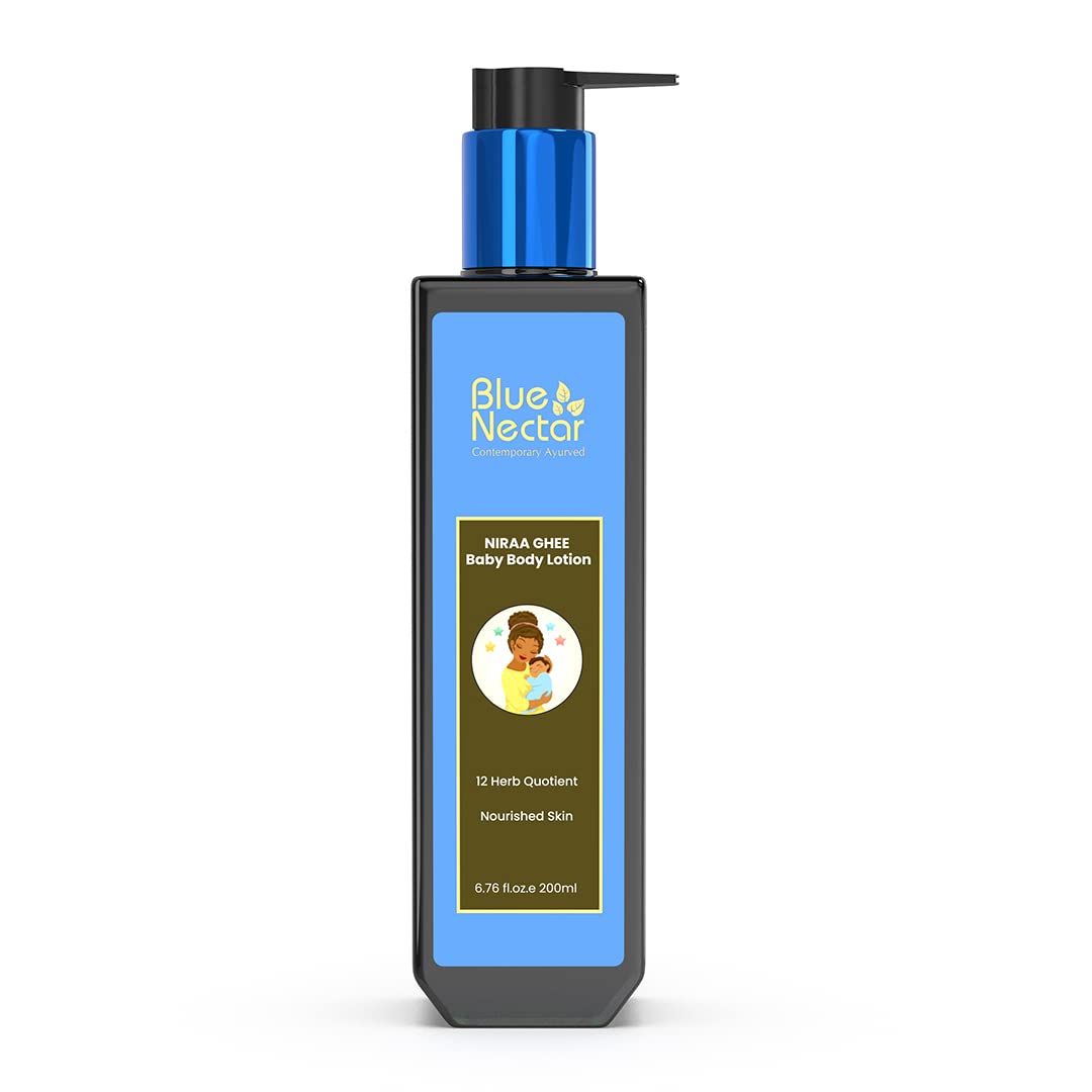 Blue Nectar Baby Lotion with Nourishing Organic Ghee, Body Butters and Ayurvedic Baby Oils Baby skincare | Infant Body lotion | Gentle moisturizer for Kids (12 Herbs, 200 ml)