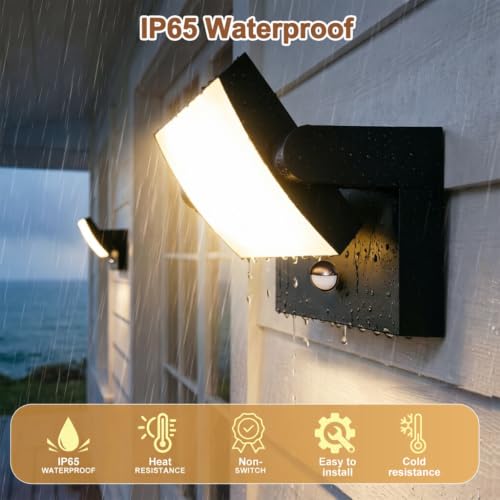 GXXG 40W Applique Murale Exterieur avec Détecteur de Mouvement 4000Lm Noir Applique Interieur avec panneau LED pivotant à 350° 3000K Blanc Chaud Projecteur Exterieur étanche IP65