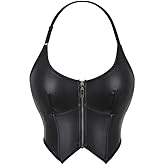 bslingerie Women's Y2K Halter Neck Slimming Push Up Faux Leather Corset Crop Top