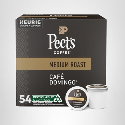 PEET’S COFFEE, MEDIUM ROAST KEURIG K-CUP PODS, 100% ARABICA COFFEE – CAFÉ DOMINGO 54 COUNT (1 BOX OF 54 PODS)