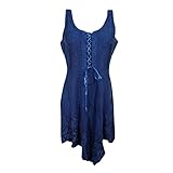 Mogul Womens Corset Dress Blue Uneven Hemline Embroidered Sleeveless Sundress