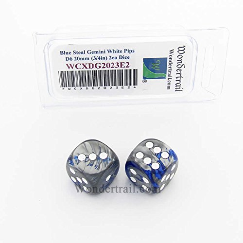WCXDG2023E2 Blue and Steal Gemini Dice with White Pips 20mm (3/4in) D6 Pack of 2