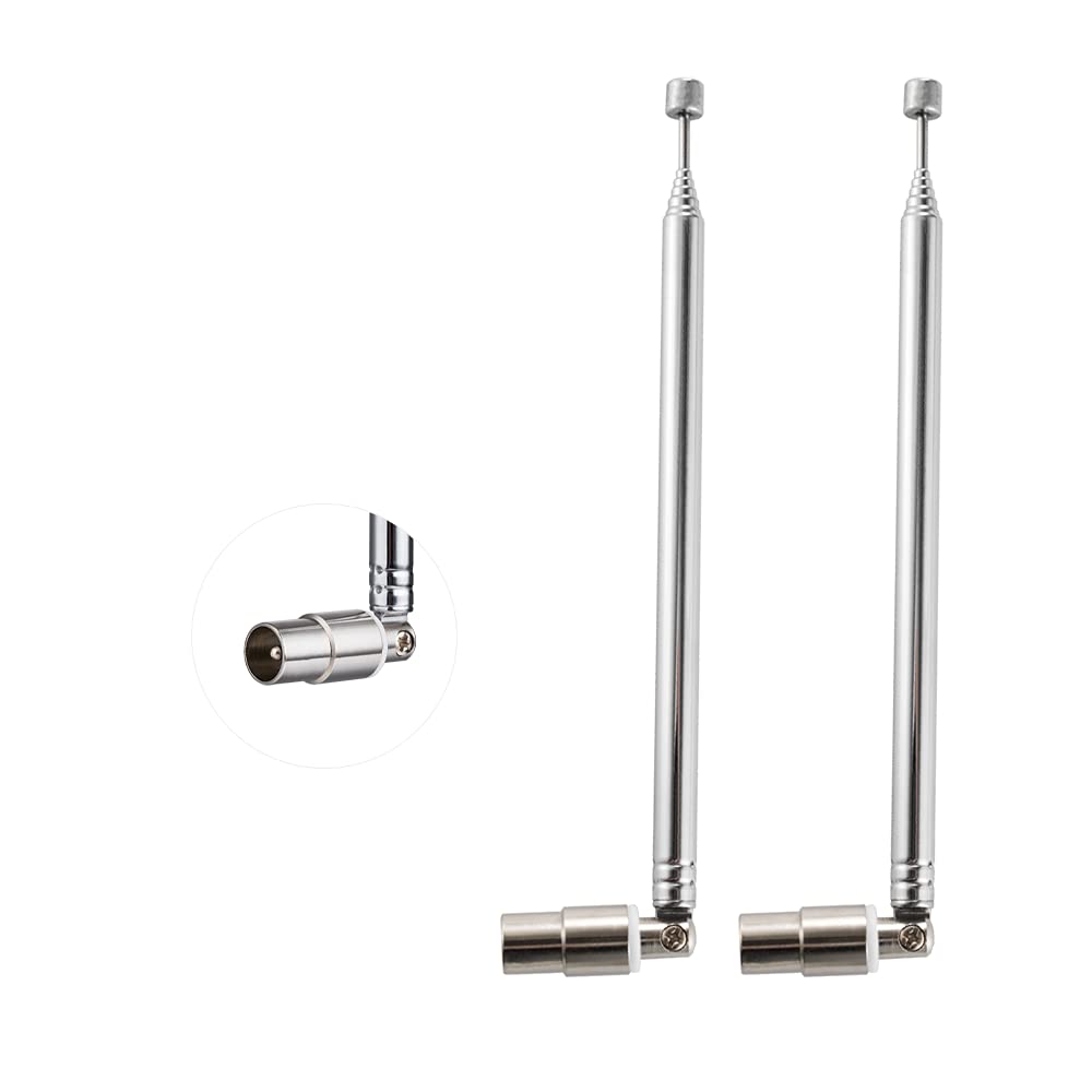 Vecys TV Male Plug Connector Telescopic Antenna 7 Sections PAL Telescopic Antenna 715cm for DVB-T DVB-T2 TV FM AM Stereo Reception(2 pcs)