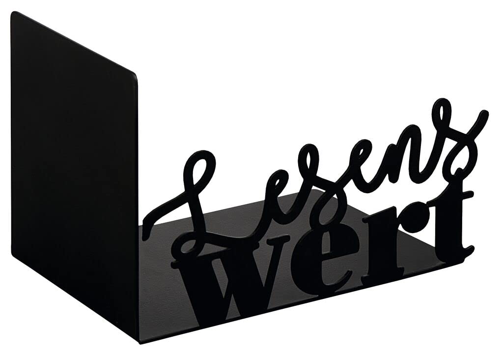 moses. libri_x Bookend Reading Value, Metal Book Stand, Black Metal Bookend with Cut-Out Lettering on The Front, for Staging Favourite Books on Shelf 83381 Normal