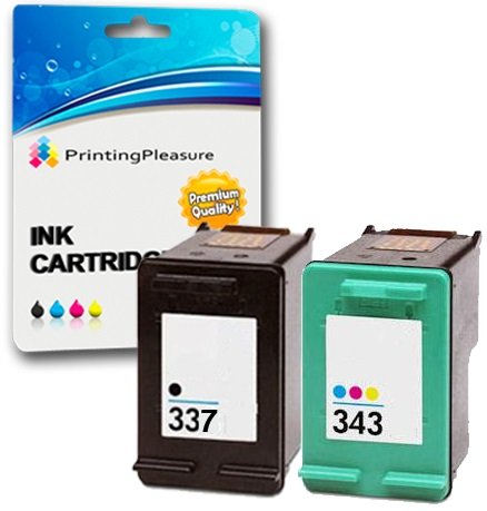 Printing Pleasure SET of 2 Remanufactured Printer Ink Cartridges for DeskJet D4160 5940 6980 Officejet 6300 6310 6313 6315 Photosmart C4110 | Replacement for 337 (C9364EE) & 343 (C8766EE)