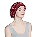 Wide Band Satin Bonnet Cap Silk Hat for Sleeping Wine Red