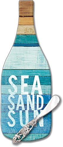 Wine Bottle Shaped Glass Cheese Board Beachscapes.
