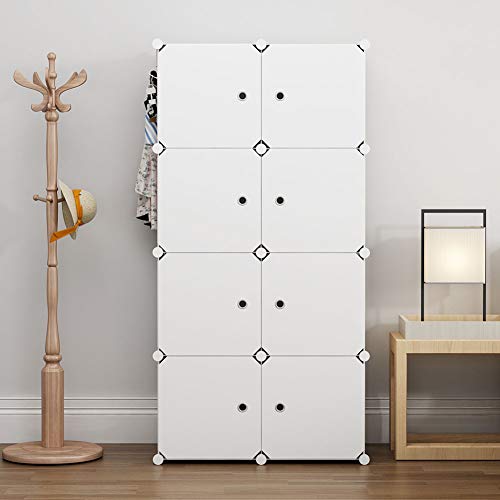 GEORGE&DANIS Portable Closet Armoire Wardrobe Plastic Dresser Bedroom DIY Cube Storage Organizer, White, 18 inches Depth, 2x4 Tiers