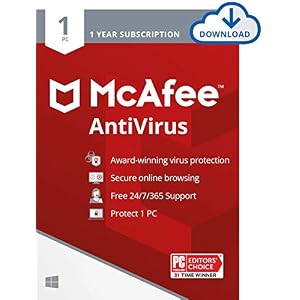 McAfee AntiVirus Protection 2022 | 1 PC | Internet Security Software, 1 Year – Download Code