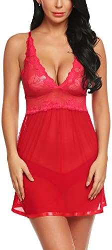 Lingerie for Women V-Neck Lace Babydoll Mesh Chemise Sleepwear