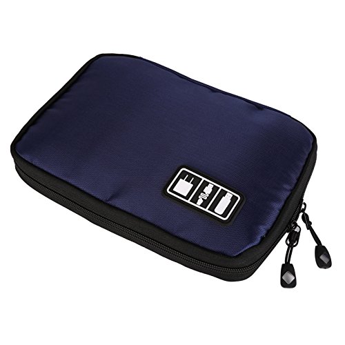 Hard Drive Earphone Cable Storage Bag USB Flash Drives Digital Travel Case Pouch (Dark Blue)