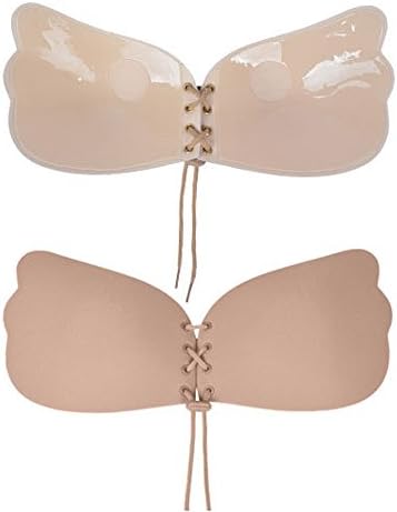 KENTONG HILL Adhesive Strapless Bra with Drawstring Push UP Silicone Comfortable Backless Bras For Women,Nude-D