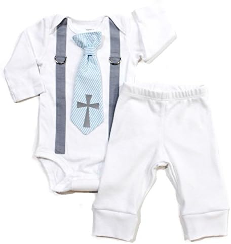 Cuddle Sleep Dream Baby Boy Baptism Outfit Cotton, Christening Outfits for Boys, Tie and Suspenders with White Pants