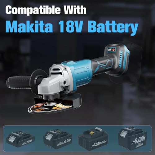 1200 W Battery Angle Grinder for Makita Battery 18 V (without Battery), 125 mm Battery Flex with 4 Speeds, Brushless Professional Angle Grinder with 2 Sanding Discs 2 Cutting Discs for Grinding, Separating