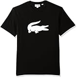 Lacoste Men's Short Sleeve Jersey with Big Tonal Croc Printed T-Shirt, TH9428, Black/White, X-Large