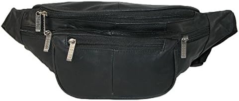 Leather Impressions Leather Extra Large Waist Pack with Nylon Strap, Black