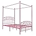 DUMEE Full Size Metal Canopy Bed Frame Platform Sweet Pink Style Mattress Foundation with Headboard and Footboard Girl Princess Beds Box Spring Replacement (Pink, Full-Deluxe)