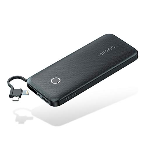 Slim 10000mAh Power Bank with Builtin Cables, Portable Phone Chargers