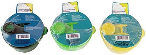 Baby Divided Formula Dispenser ~ with 3 Compartments and a Pour Lid - (Green - Blue - Yellow) Portable Milk & Powder Storage For Travel by Angel of Mine