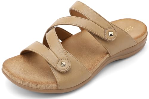 UBFEN Womens Comfy Arch Support Slide Sandals, Adjustable Double Straps at Amazon