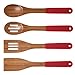 The Kitchen Love Bamboo Utensil Set, Eco-friendly, Naturally Germ-resistant with Hanging Storage Holes and Colorful Silicone Ergonomic Handles (Red)
