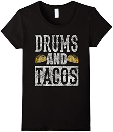 Womens Drums and Tacos Funny Taco Band Distressed T-Shirt Medium Black