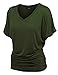 Made By Johnny MBJ WT1037 V Neck Short Sleeve Dolman Top with Side Shirring L Olive